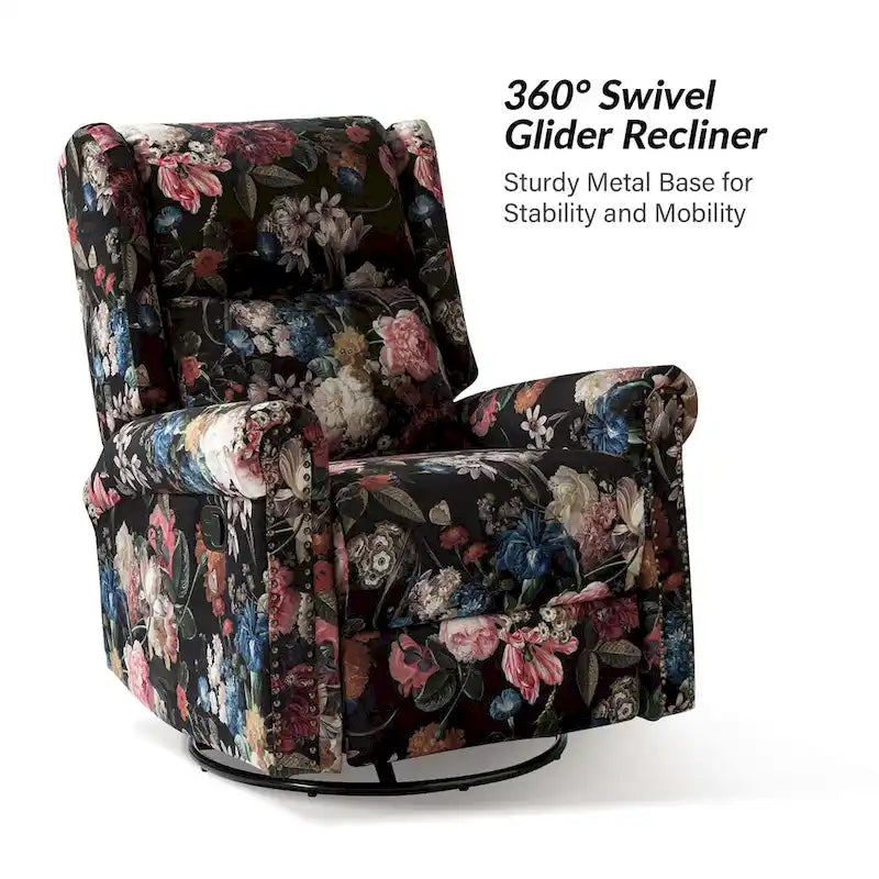 Fauteuil inclinable, pivotant et basculant manuel Leopold Transitional Floral Print avec garniture cloutée (lot de 2) par HULALA HOME