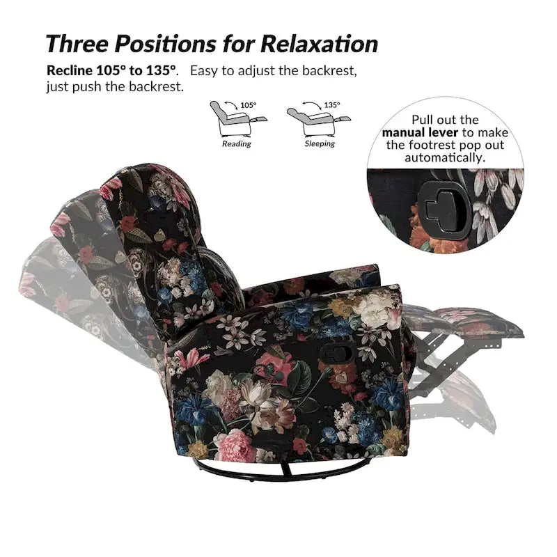Fauteuil inclinable, pivotant et basculant manuel Leopold Transitional Floral Print avec garniture cloutée (lot de 2) par HULALA HOME