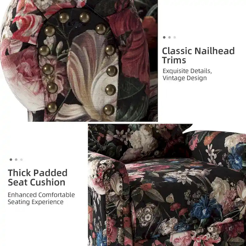 Fauteuil inclinable, pivotant et basculant manuel Leopold Transitional Floral Print avec garniture cloutée (lot de 2) par HULALA HOME