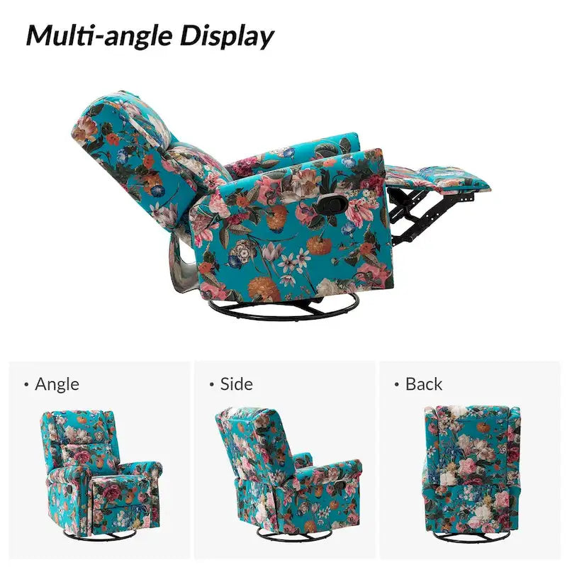 Fauteuil inclinable, pivotant et basculant manuel Leopold Transitional Floral Print avec garniture cloutée (lot de 2) par HULALA HOME