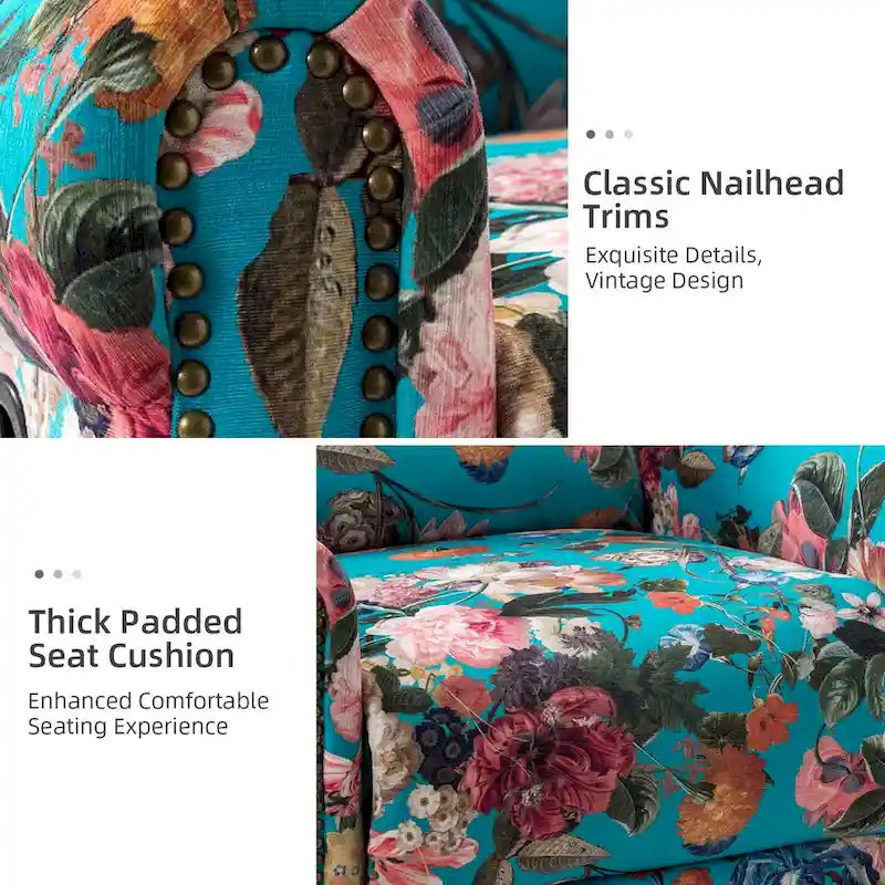 Fauteuil inclinable, pivotant et basculant manuel Leopold Transitional Floral Print avec garniture cloutée (lot de 2) par HULALA HOME