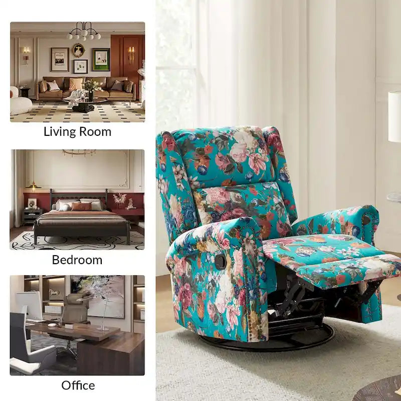 Fauteuil inclinable, pivotant et basculant manuel Leopold Transitional Floral Print avec garniture cloutée (lot de 2) par HULALA HOME
