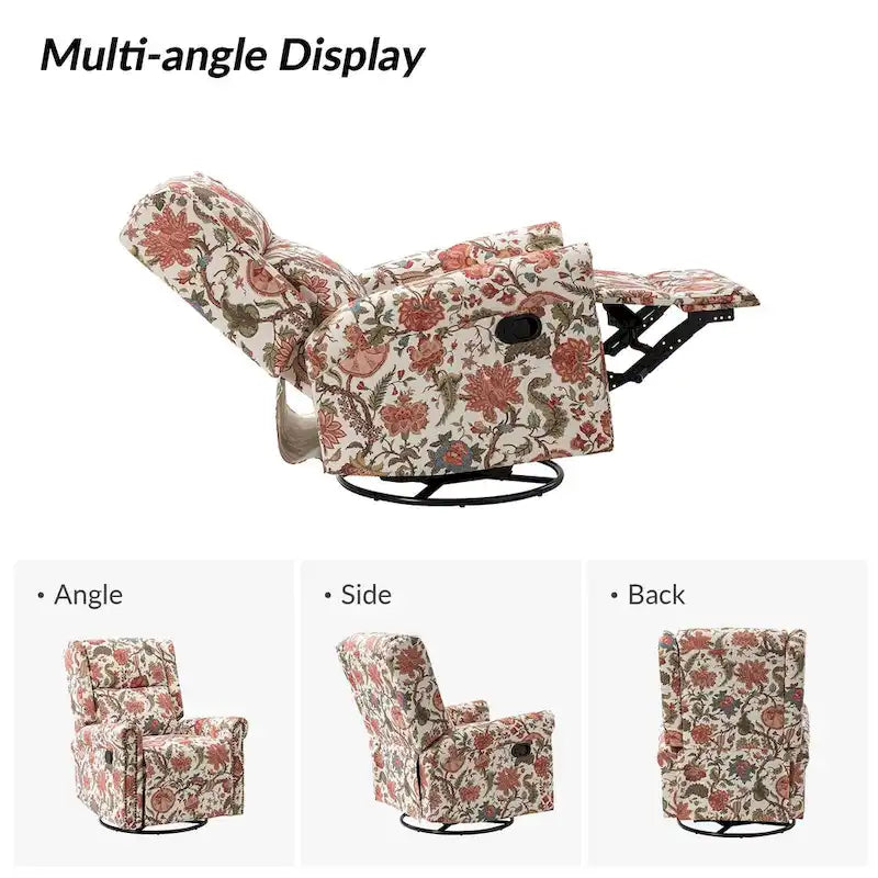 Fauteuil inclinable, pivotant et basculant manuel Leopold Transitional Floral Print avec garniture cloutée (lot de 2) par HULALA HOME