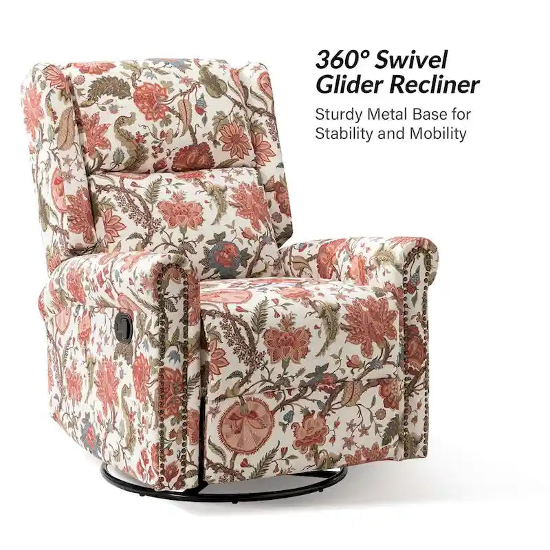 Fauteuil inclinable, pivotant et basculant manuel Leopold Transitional Floral Print avec garniture cloutée (lot de 2) par HULALA HOME