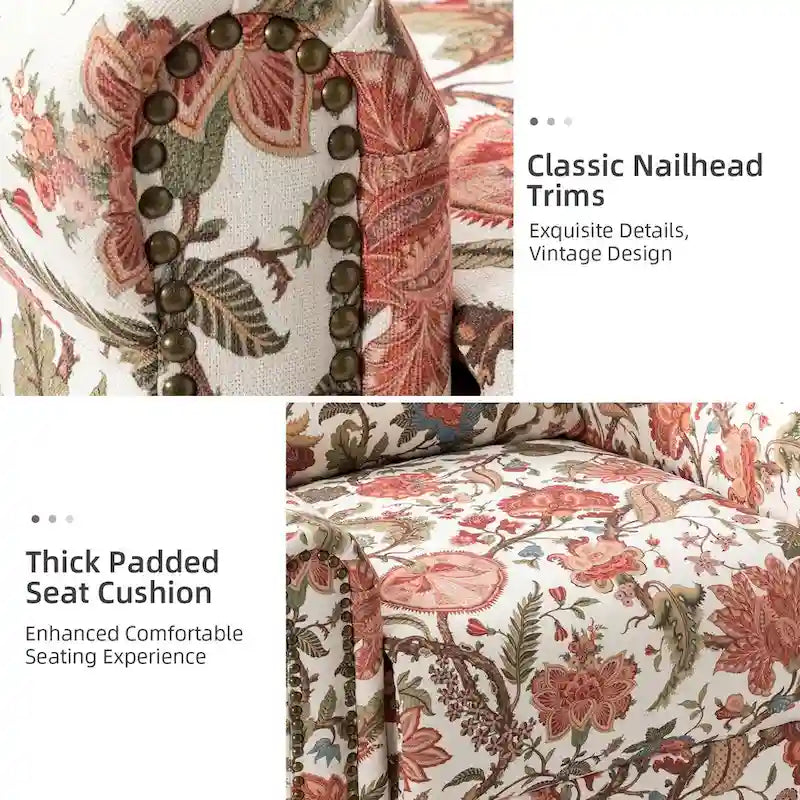 Fauteuil inclinable, pivotant et basculant manuel Leopold Transitional Floral Print avec garniture cloutée (lot de 2) par HULALA HOME
