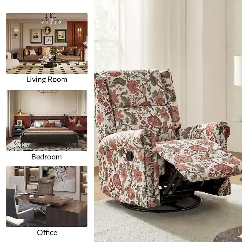 Fauteuil inclinable, pivotant et basculant manuel Leopold Transitional Floral Print avec garniture cloutée (lot de 2) par HULALA HOME
