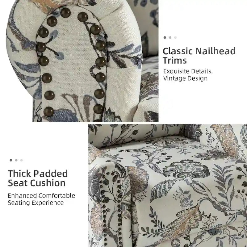 Fauteuil inclinable, pivotant et basculant manuel Leopold Transitional Floral Print avec garniture cloutée (lot de 2) par HULALA HOME