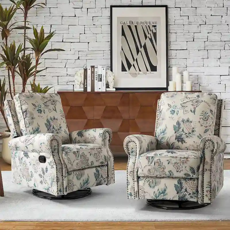 Fauteuil inclinable pivotant et basculant avec accoudoirs roulés, imprimé floral, Roderich Farmhouse, lot de 2, par HULALA HOME