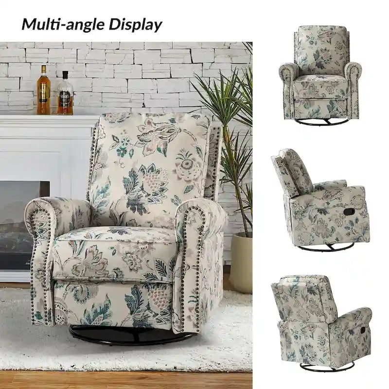 Fauteuil inclinable pivotant et basculant avec accoudoirs roulés, imprimé floral, Roderich Farmhouse, lot de 2, par HULALA HOME