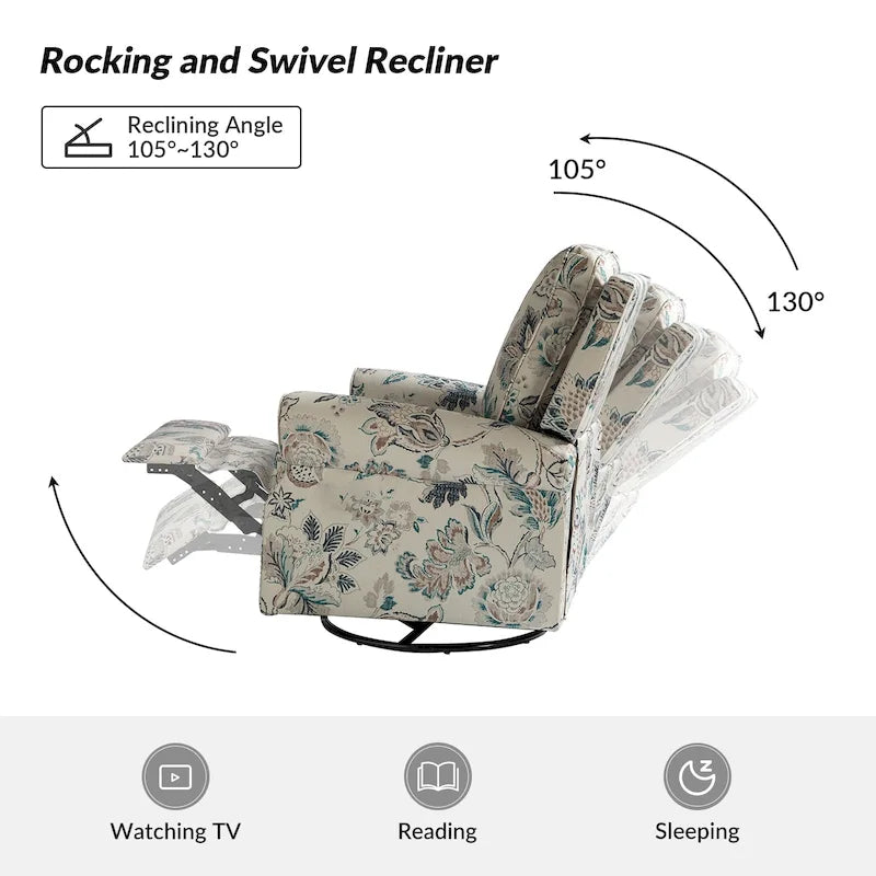 Fauteuil inclinable pivotant et basculant avec accoudoirs roulés, imprimé floral, Roderich Farmhouse, lot de 2, par HULALA HOME