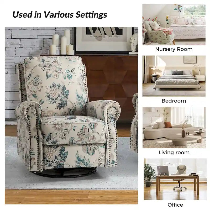 Fauteuil inclinable pivotant et basculant avec accoudoirs roulés, imprimé floral, Roderich Farmhouse, lot de 2, par HULALA HOME
