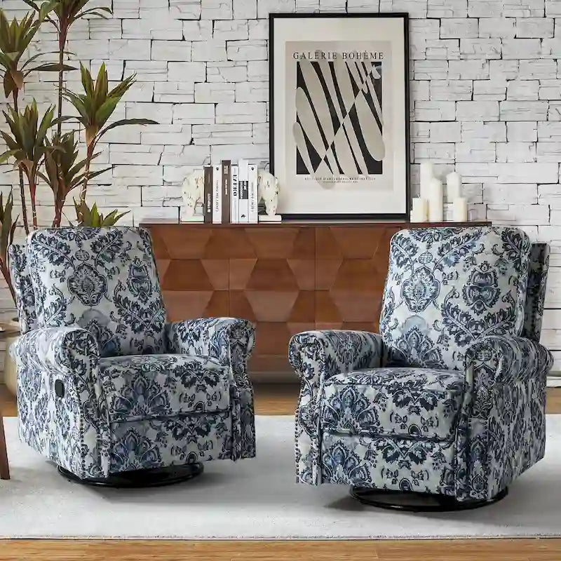 Fauteuil inclinable pivotant et basculant avec accoudoirs roulés, imprimé floral, Roderich Farmhouse, lot de 2, par HULALA HOME