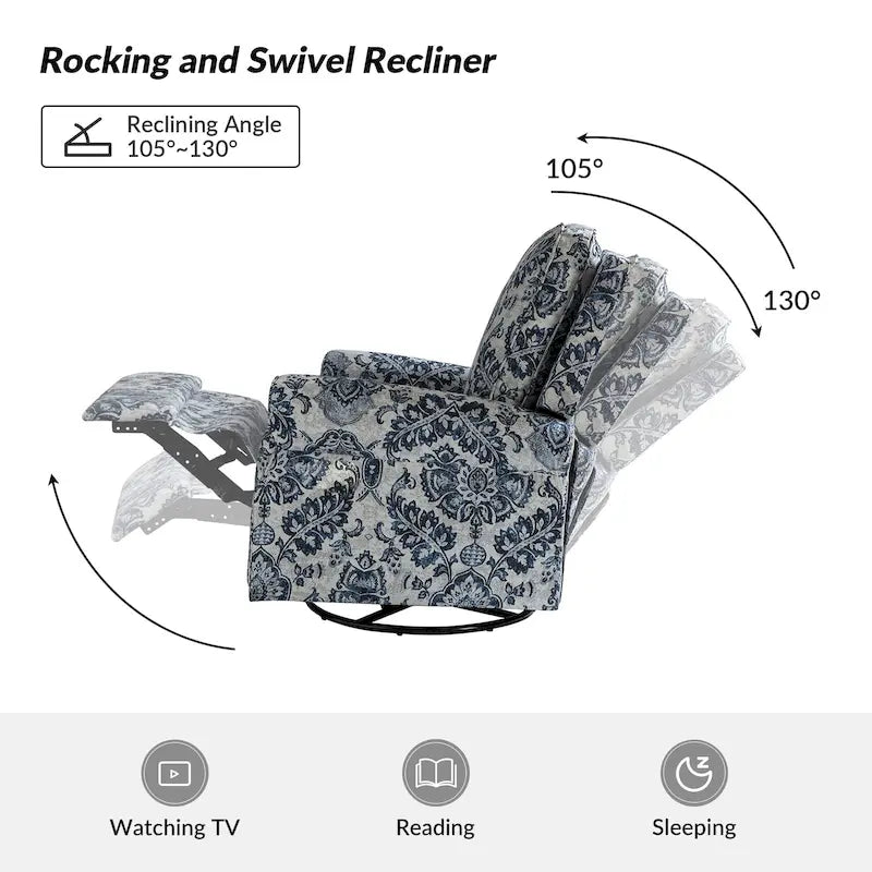 Fauteuil inclinable pivotant et basculant avec accoudoirs roulés, imprimé floral, Roderich Farmhouse, lot de 2, par HULALA HOME