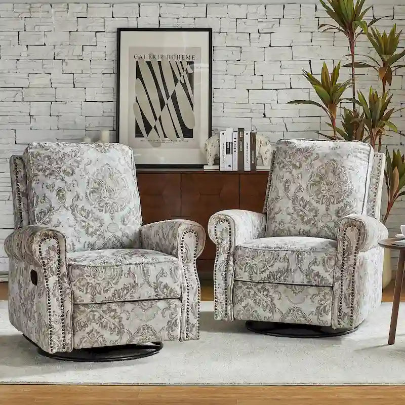 Fauteuil inclinable pivotant et basculant avec accoudoirs roulés, imprimé floral, Roderich Farmhouse, lot de 2, par HULALA HOME