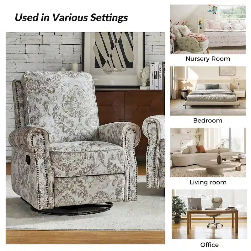 Fauteuil inclinable pivotant et basculant avec accoudoirs roulés, imprimé floral, Roderich Farmhouse, lot de 2, par HULALA HOME
