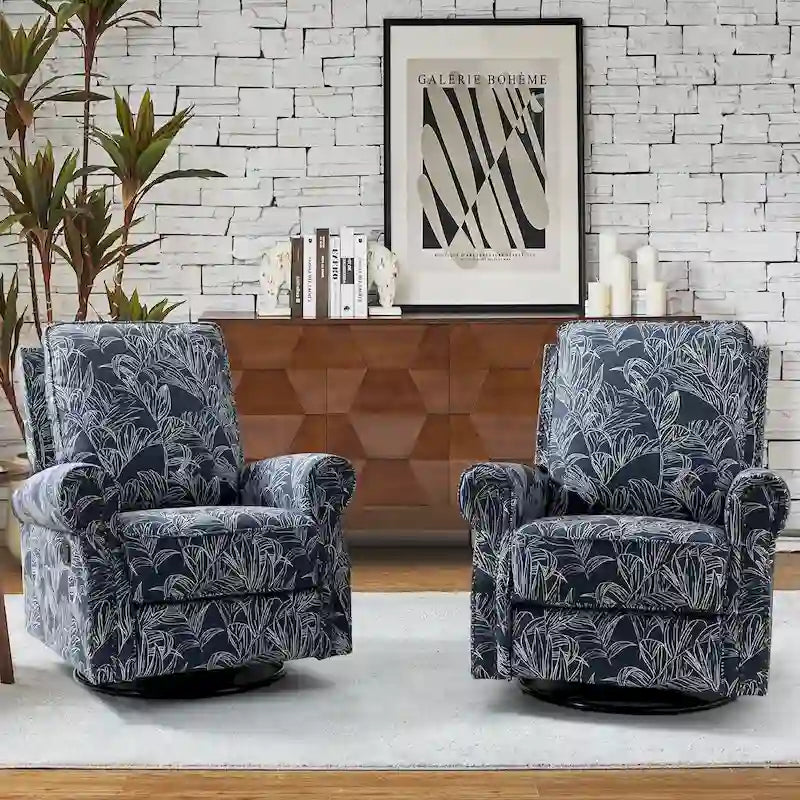 Fauteuil inclinable pivotant et basculant avec accoudoirs roulés, imprimé floral, Roderich Farmhouse, lot de 2, par HULALA HOME