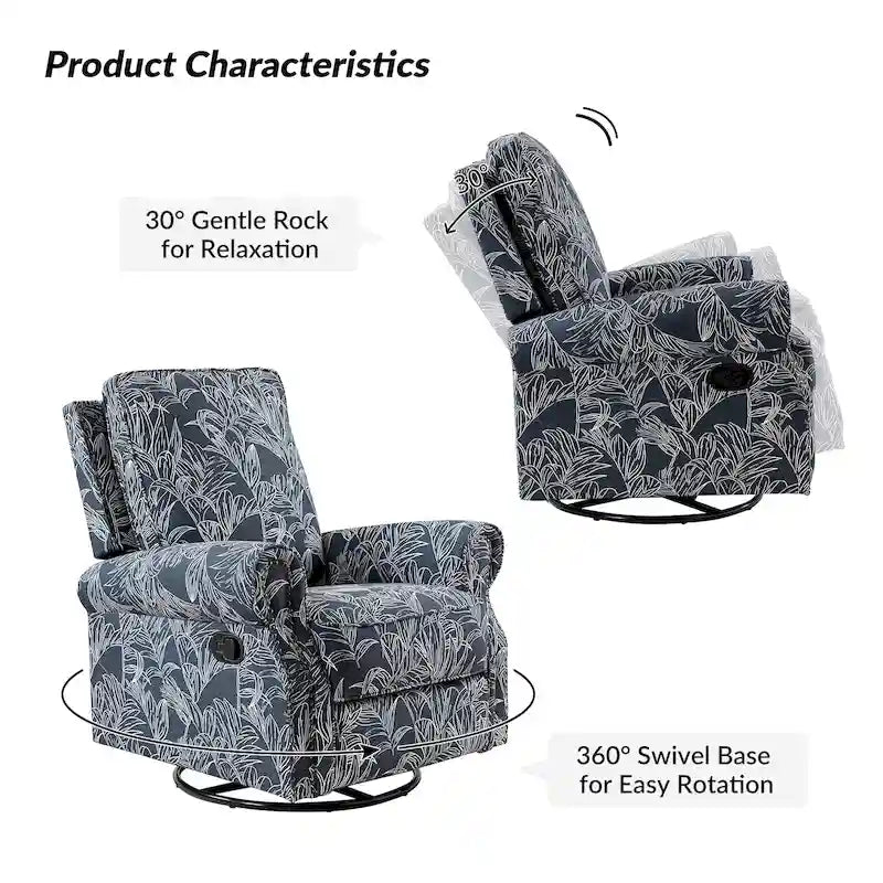 Fauteuil inclinable pivotant et basculant avec accoudoirs roulés, imprimé floral, Roderich Farmhouse, lot de 2, par HULALA HOME