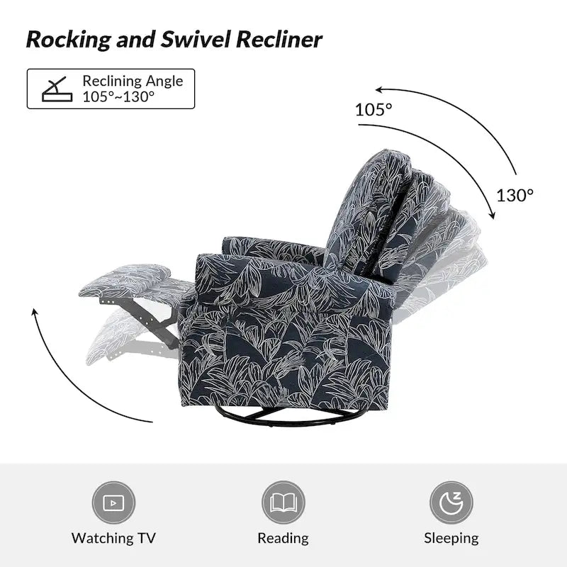 Fauteuil inclinable pivotant et basculant avec accoudoirs roulés, imprimé floral, Roderich Farmhouse, lot de 2, par HULALA HOME