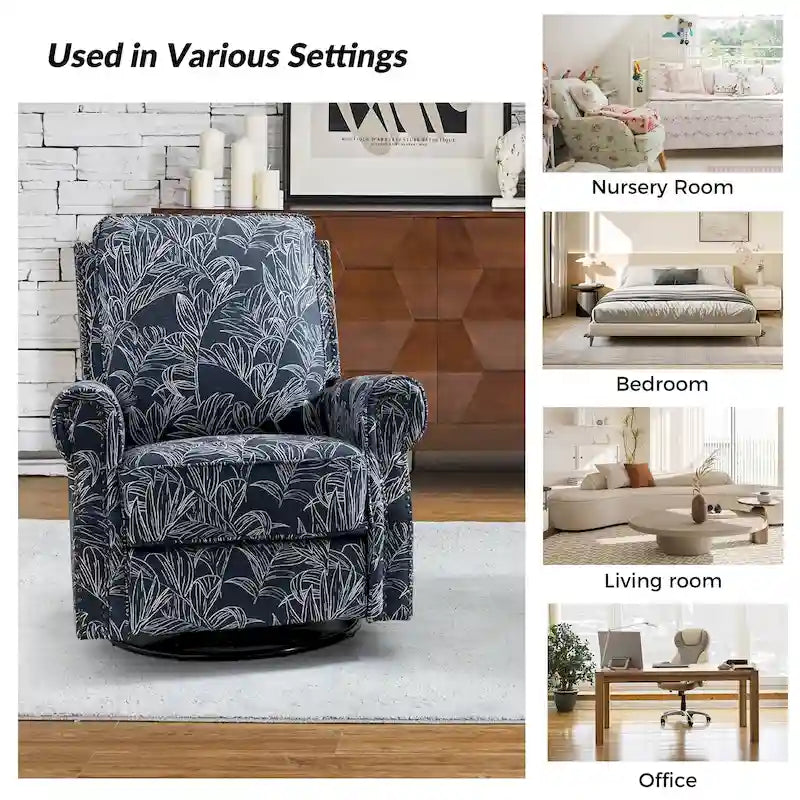 Fauteuil inclinable pivotant et basculant avec accoudoirs roulés, imprimé floral, Roderich Farmhouse, lot de 2, par HULALA HOME