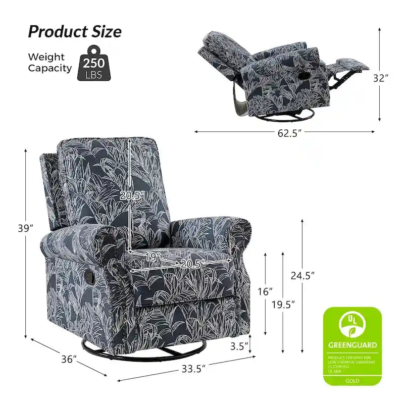 Fauteuil inclinable pivotant et basculant avec accoudoirs roulés, imprimé floral, Roderich Farmhouse, lot de 2, par HULALA HOME