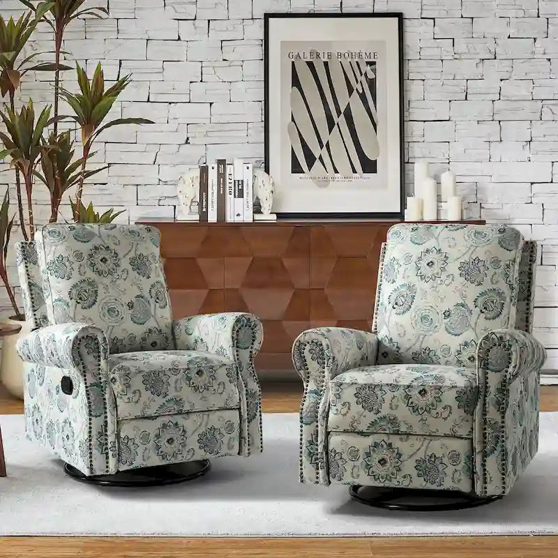 Fauteuil inclinable pivotant et basculant avec accoudoirs roulés, imprimé floral, Roderich Farmhouse, lot de 2, par HULALA HOME