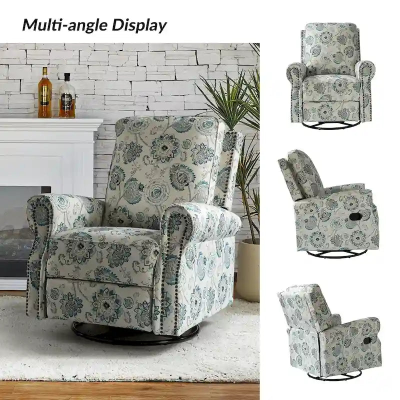 Fauteuil inclinable pivotant et basculant avec accoudoirs roulés, imprimé floral, Roderich Farmhouse, lot de 2, par HULALA HOME
