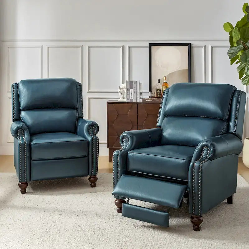 Fauteuil inclinable en cuir véritable style Mid-Century Gabriela avec garniture cloutée (lot de 2) par HULALA HOME