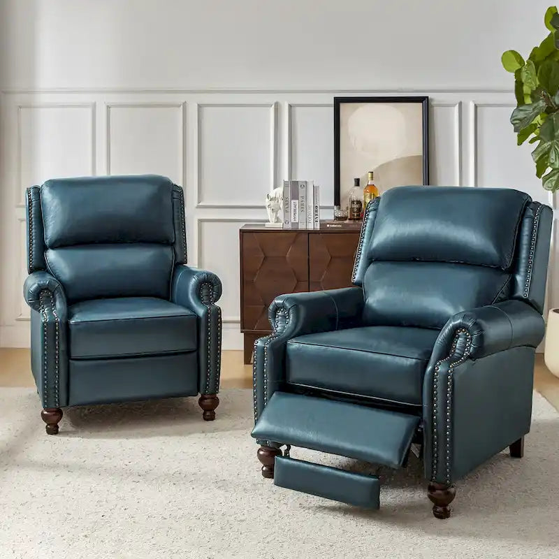 Fauteuil inclinable en cuir véritable style Mid-Century Gabriela avec garniture cloutée (lot de 2) par HULALA HOME