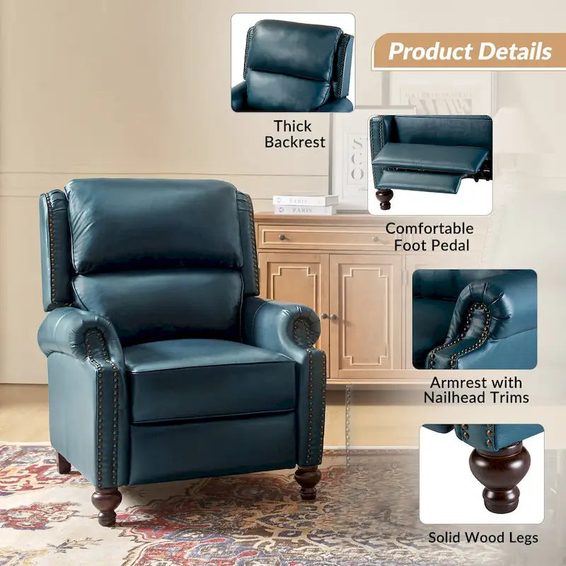 Fauteuil inclinable en cuir véritable style Mid-Century Gabriela avec garniture cloutée (lot de 2) par HULALA HOME
