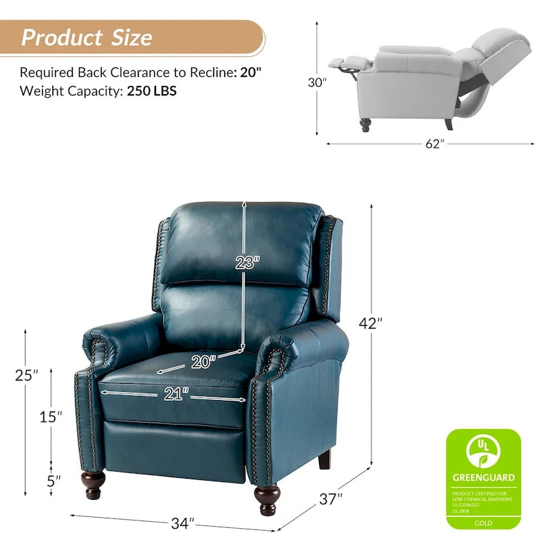 Fauteuil inclinable en cuir véritable style Mid-Century Gabriela avec garniture cloutée (lot de 2) par HULALA HOME