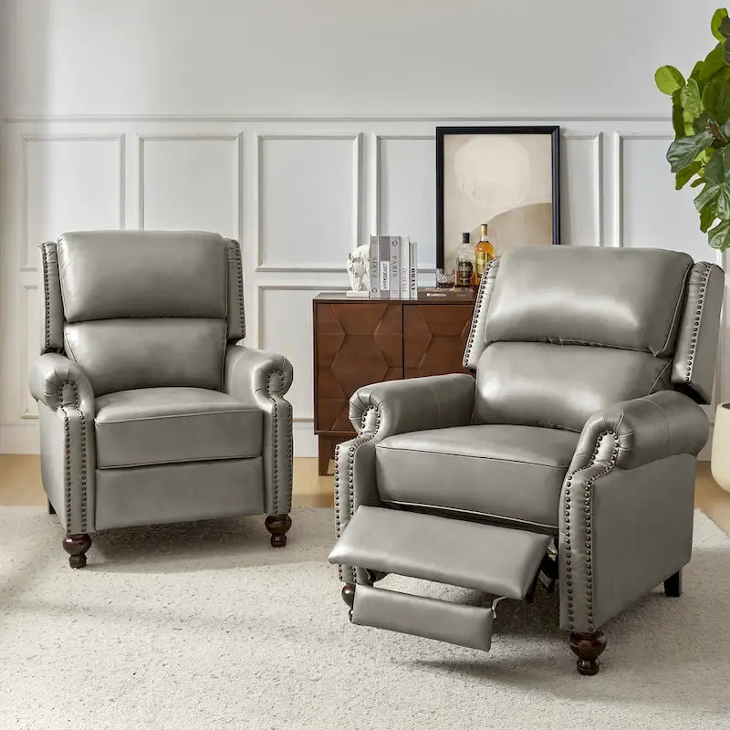 Fauteuil inclinable en cuir véritable style Mid-Century Gabriela avec garniture cloutée (lot de 2) par HULALA HOME