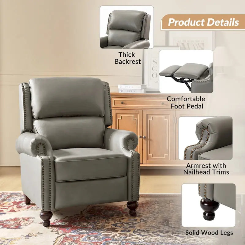 Fauteuil inclinable en cuir véritable style Mid-Century Gabriela avec garniture cloutée (lot de 2) par HULALA HOME
