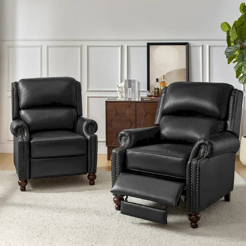 Fauteuil inclinable en cuir véritable style Mid-Century Gabriela avec garniture cloutée (lot de 2) par HULALA HOME