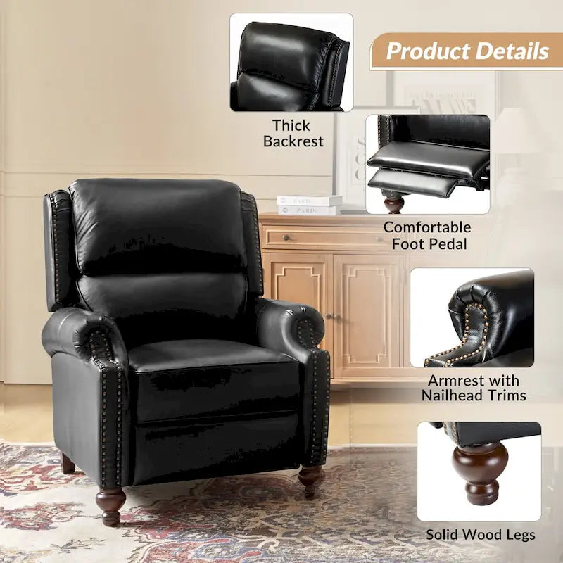 Fauteuil inclinable en cuir véritable style Mid-Century Gabriela avec garniture cloutée (lot de 2) par HULALA HOME