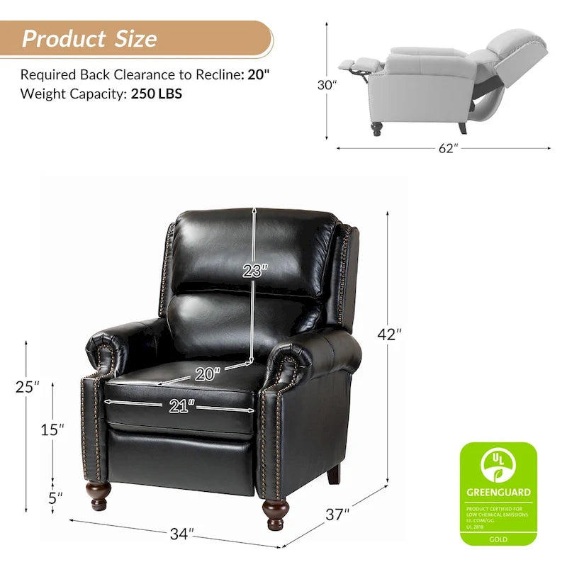 Fauteuil inclinable en cuir véritable style Mid-Century Gabriela avec garniture cloutée (lot de 2) par HULALA HOME