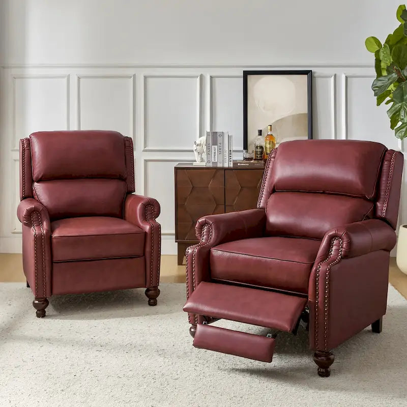 Fauteuil inclinable en cuir véritable style Mid-Century Gabriela avec garniture cloutée (lot de 2) par HULALA HOME