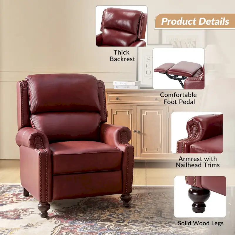 Fauteuil inclinable en cuir véritable style Mid-Century Gabriela avec garniture cloutée (lot de 2) par HULALA HOME