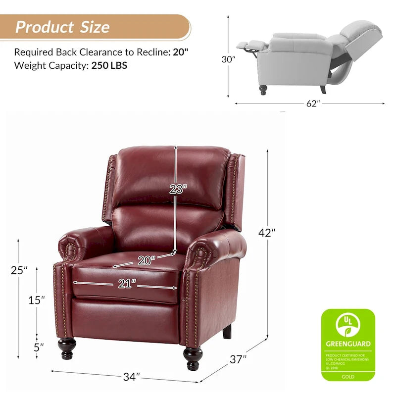 Fauteuil inclinable en cuir véritable style Mid-Century Gabriela avec garniture cloutée (lot de 2) par HULALA HOME