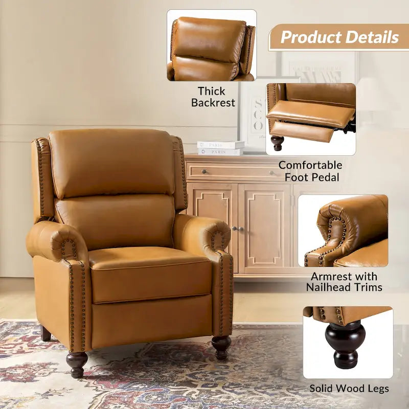 Fauteuil inclinable en cuir véritable style Mid-Century Gabriela avec garniture cloutée (lot de 2) par HULALA HOME