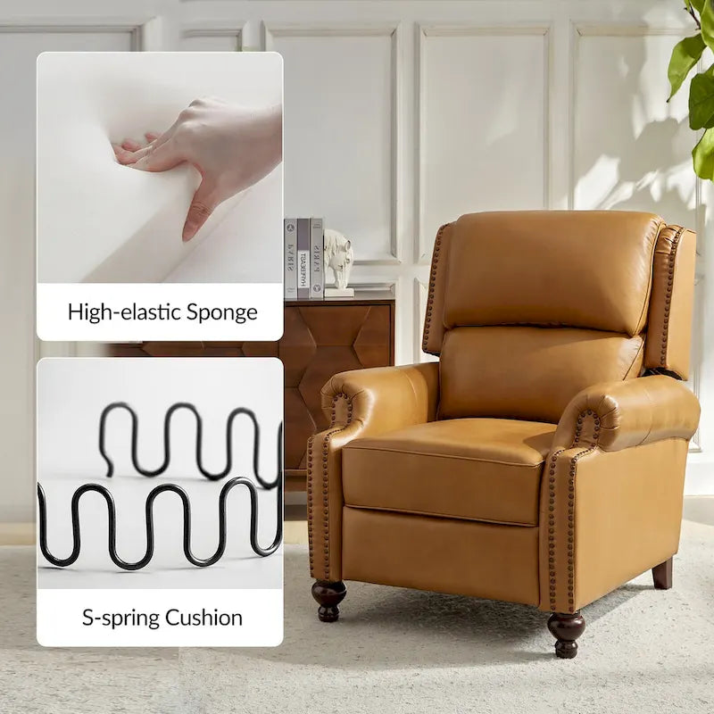 Fauteuil inclinable en cuir véritable style Mid-Century Gabriela avec garniture cloutée (lot de 2) par HULALA HOME