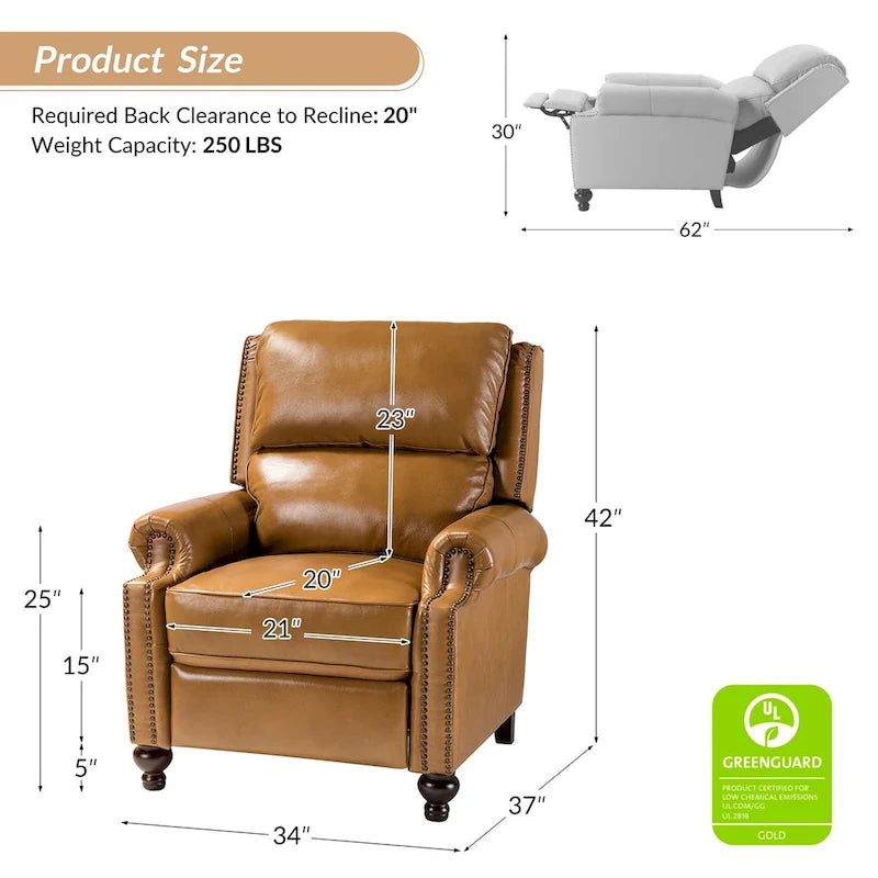 Fauteuil inclinable en cuir véritable style Mid-Century Gabriela avec garniture cloutée (lot de 2) par HULALA HOME