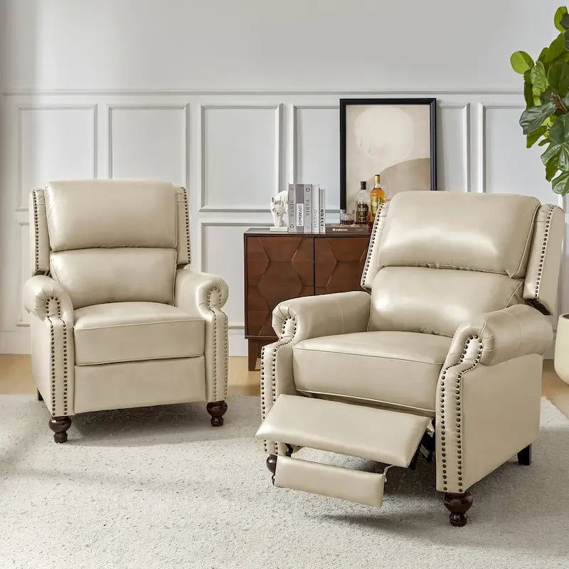 Fauteuil inclinable en cuir véritable style Mid-Century Gabriela avec garniture cloutée (lot de 2) par HULALA HOME