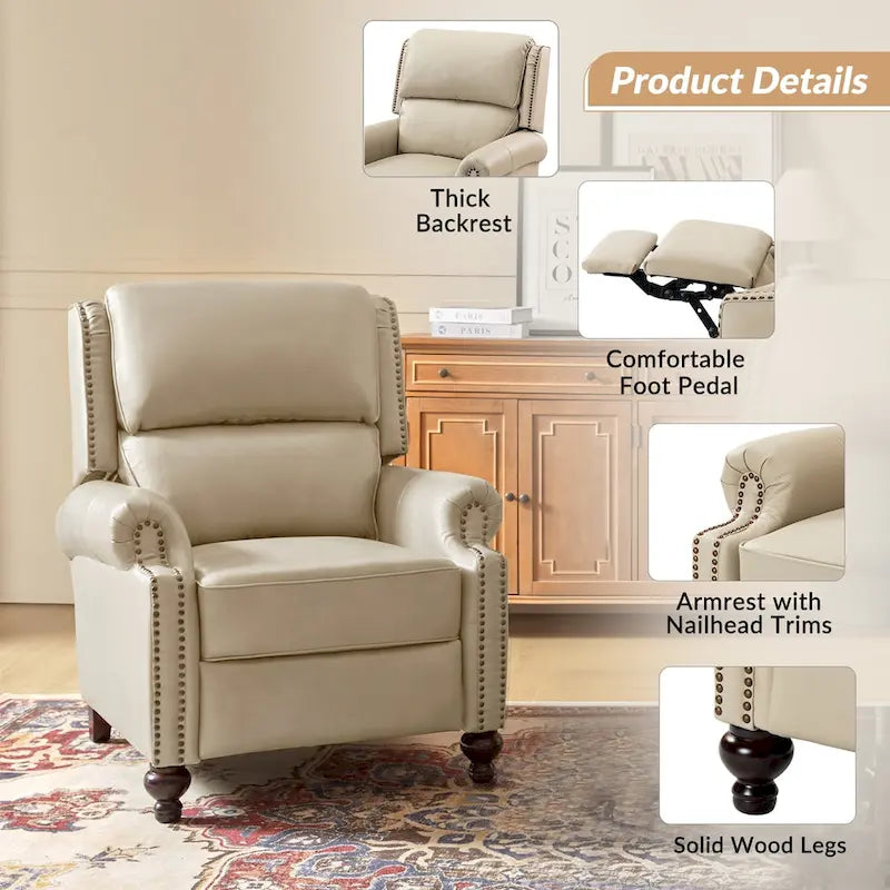 Fauteuil inclinable en cuir véritable style Mid-Century Gabriela avec garniture cloutée (lot de 2) par HULALA HOME