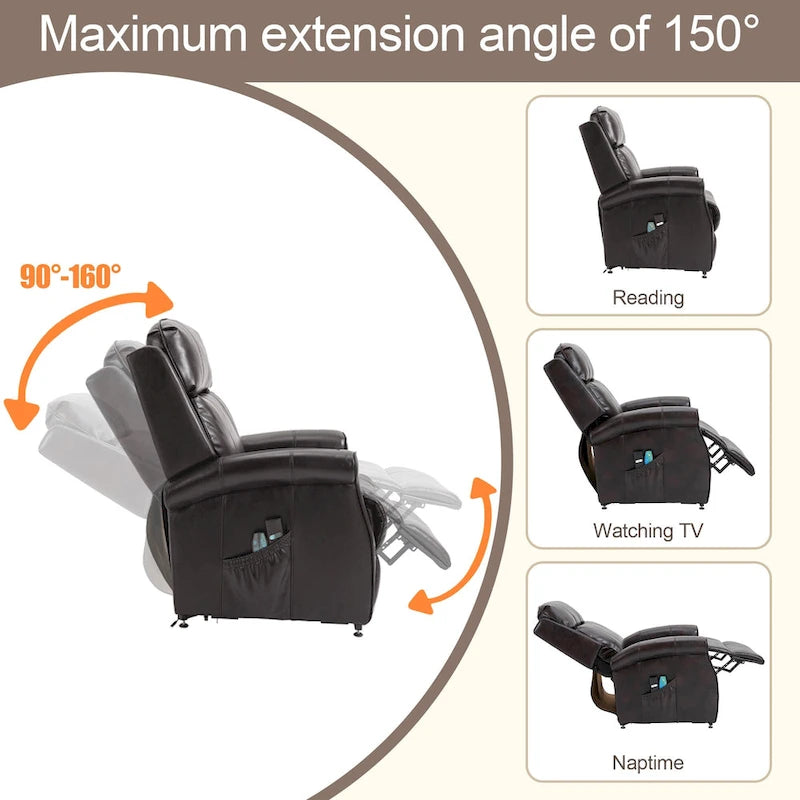 Fauteuil inclinable releveur électrique pour personnes âgées en similicuir GZMR