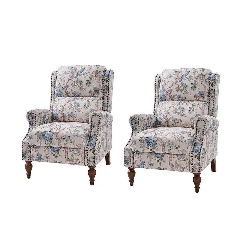Fauteuil inclinable manuel Terri Classic Cutaway Arms with Nailheads pour salon, ensemble de 2 par HULALA HOME