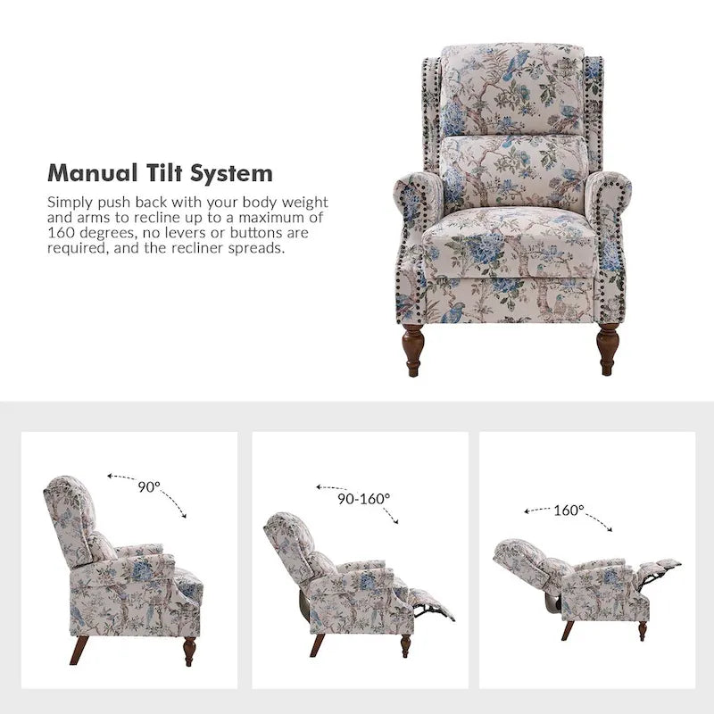 Fauteuil inclinable manuel Terri Classic Cutaway Arms with Nailheads pour salon, ensemble de 2 par HULALA HOME