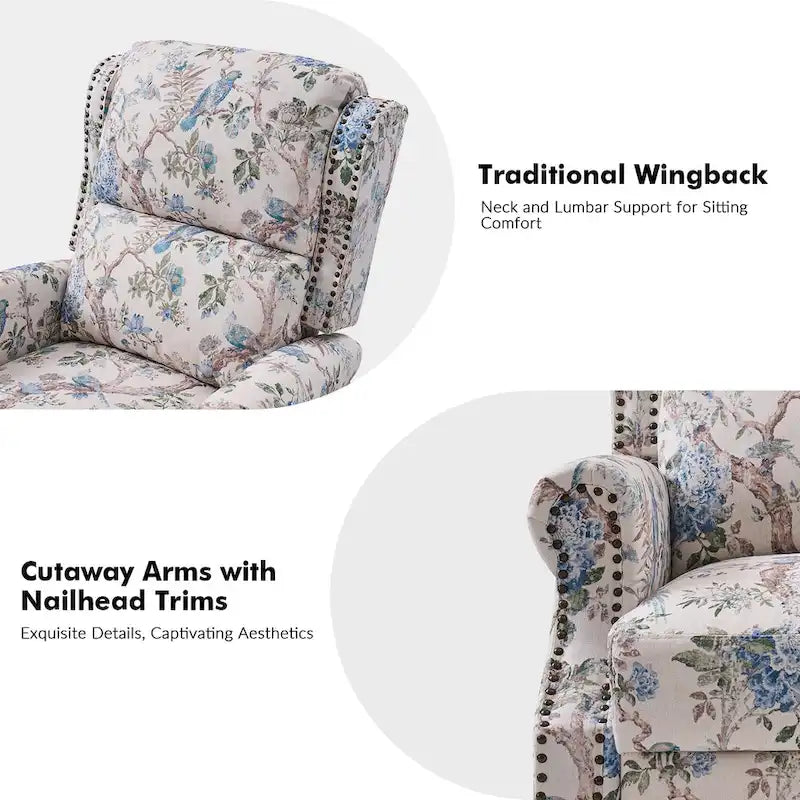 Fauteuil inclinable manuel Terri Classic Cutaway Arms with Nailheads pour salon, ensemble de 2 par HULALA HOME