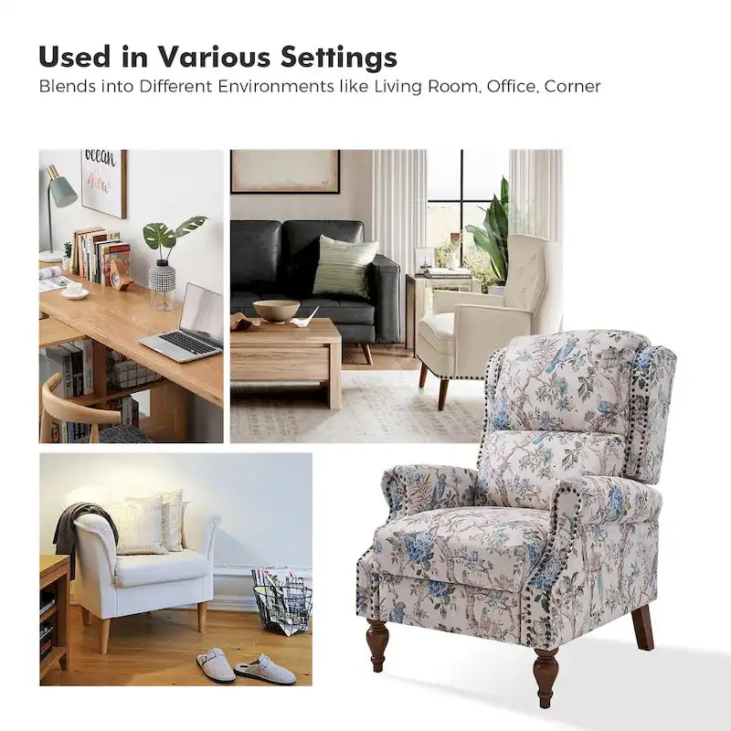 Fauteuil inclinable manuel Terri Classic Cutaway Arms with Nailheads pour salon, ensemble de 2 par HULALA HOME