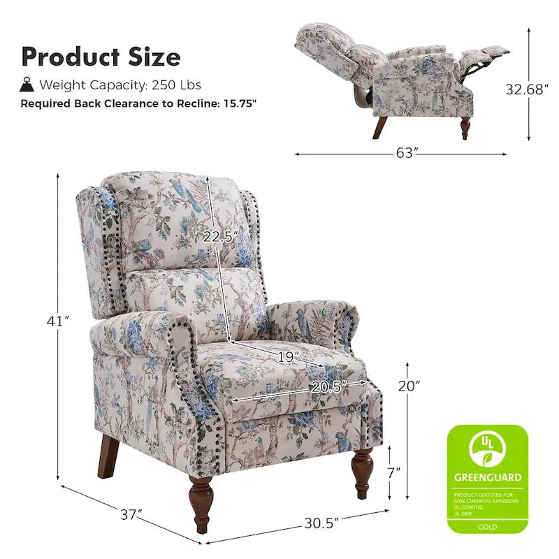 Fauteuil inclinable manuel Terri Classic Cutaway Arms with Nailheads pour salon, ensemble de 2 par HULALA HOME