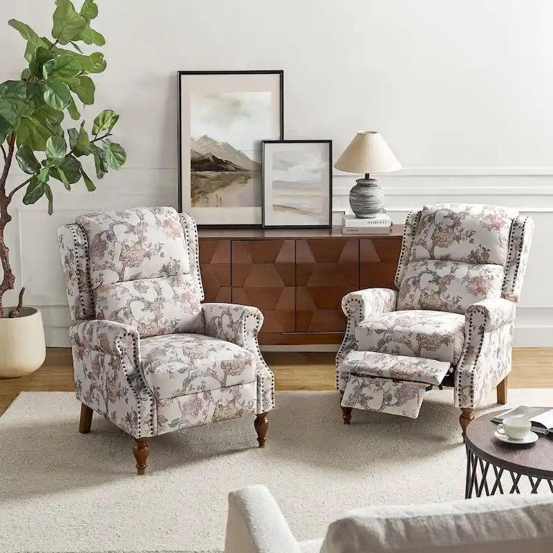 Fauteuil inclinable manuel Terri Classic Cutaway Arms with Nailheads pour salon, ensemble de 2 par HULALA HOME